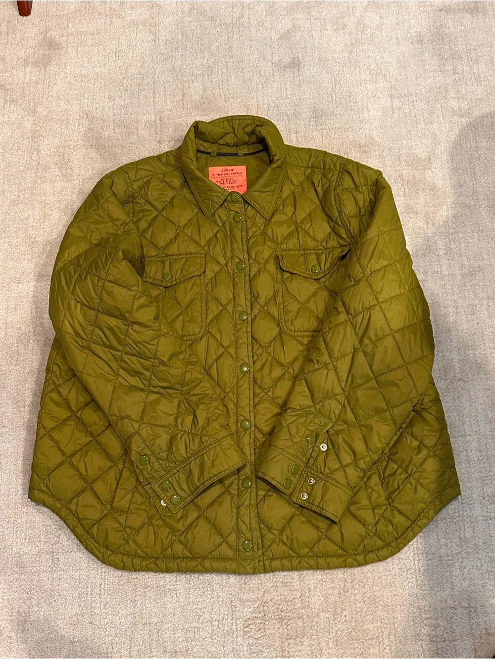 J. Crew Quilted Olive-Styley Snap-Front Jacket